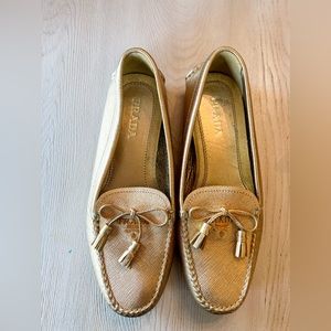Gold Prada Women’s Driver Loafers